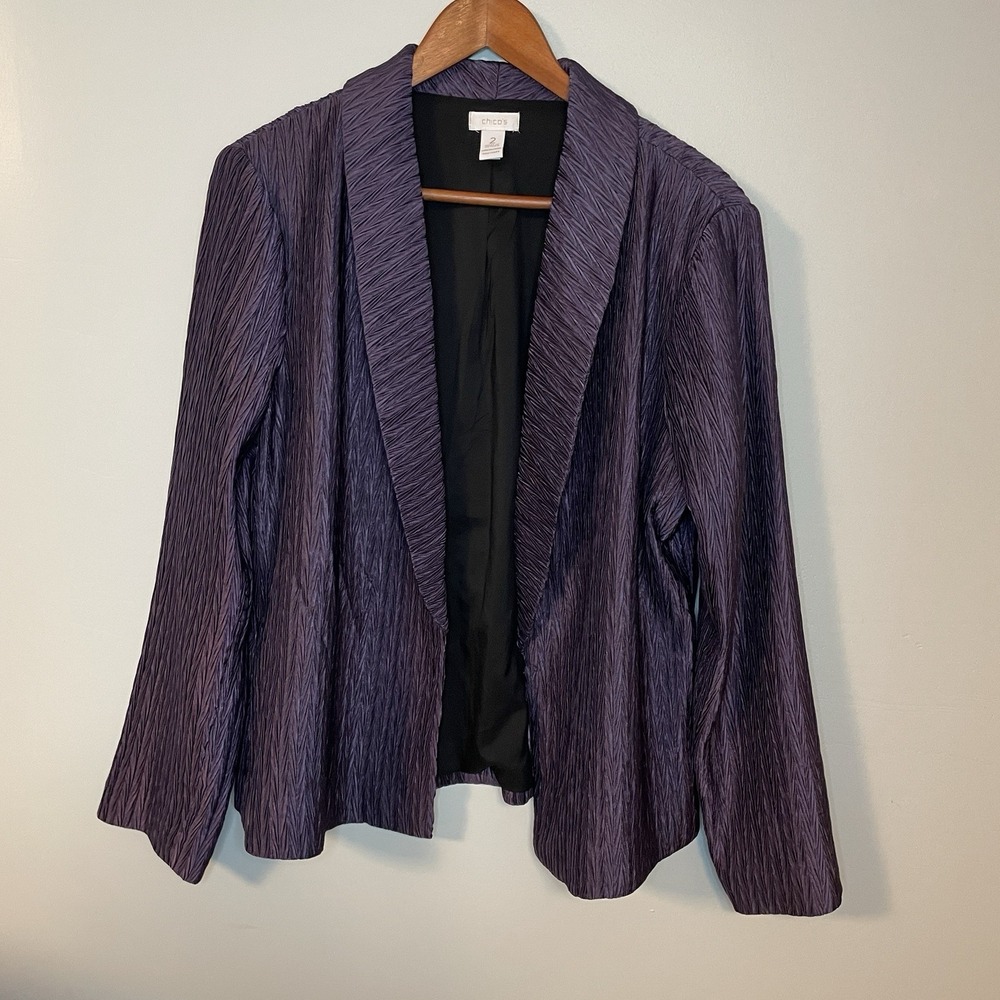 Chicos Size 2 Purple Open Front Textured Blazer Wedding Formal